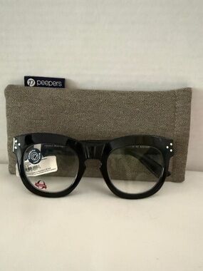 Peepers Bravado Focus Blue Light Reading Glasses +2.00 Black NWT Case Included
